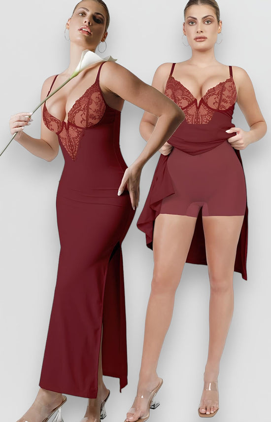 Sculpting Shapewear V-Neck Lace Dress - Being Shaped