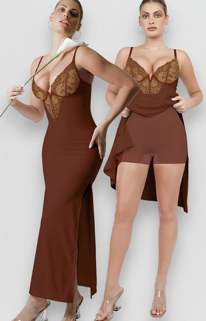 Sculpting Shapewear V-Neck Lace Dress - Being Shaped